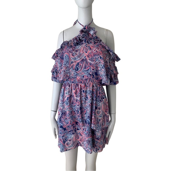 PARKER 100% Silk Lorenzo Paisley Cold Shoulder Halter Dress Size 0 - Picture 5 of 15